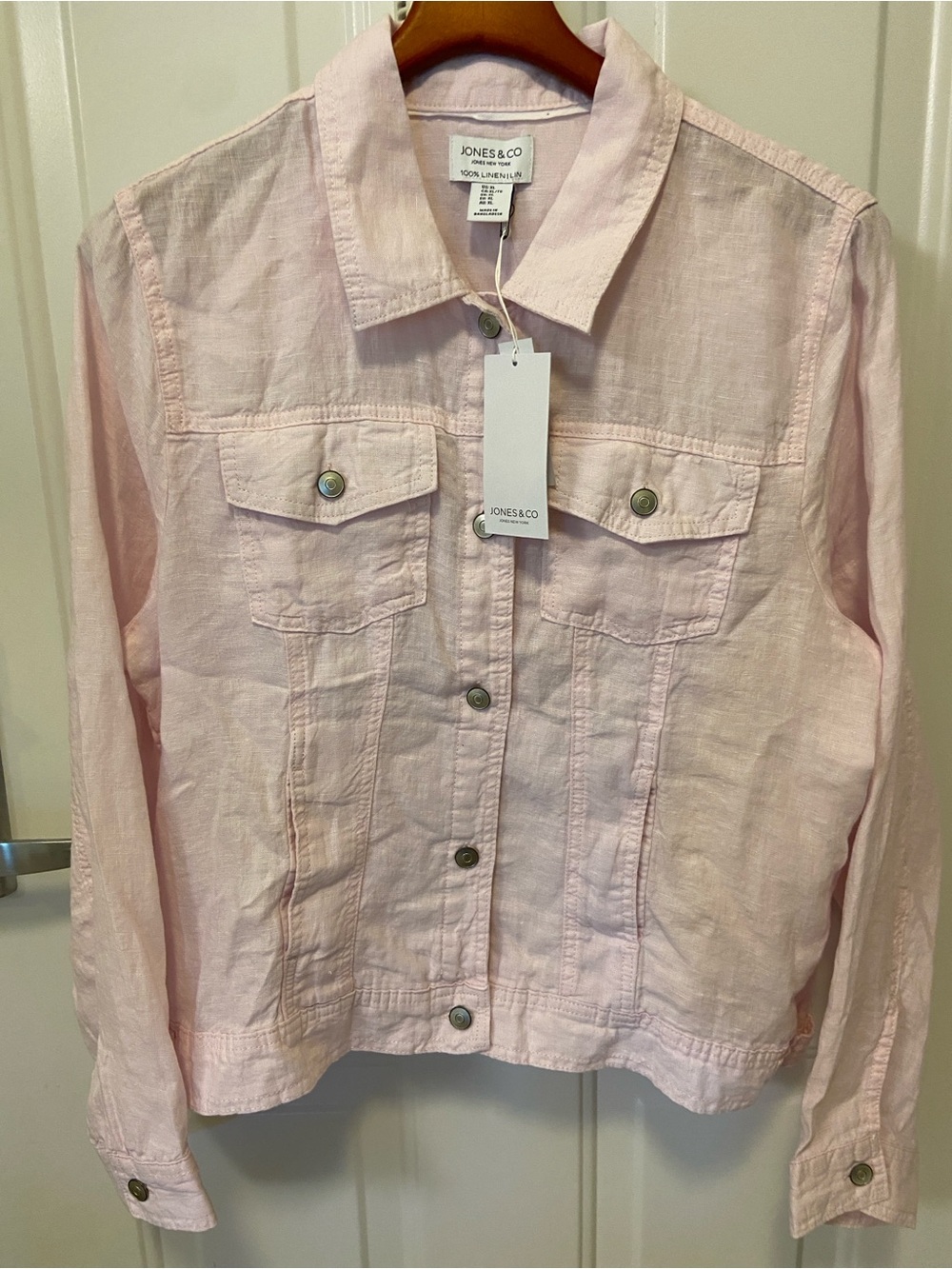 🩷Jones New York Light Pink Lightweight Washable Linen 
Jean Jacket🩷 - Picture 2 of 13